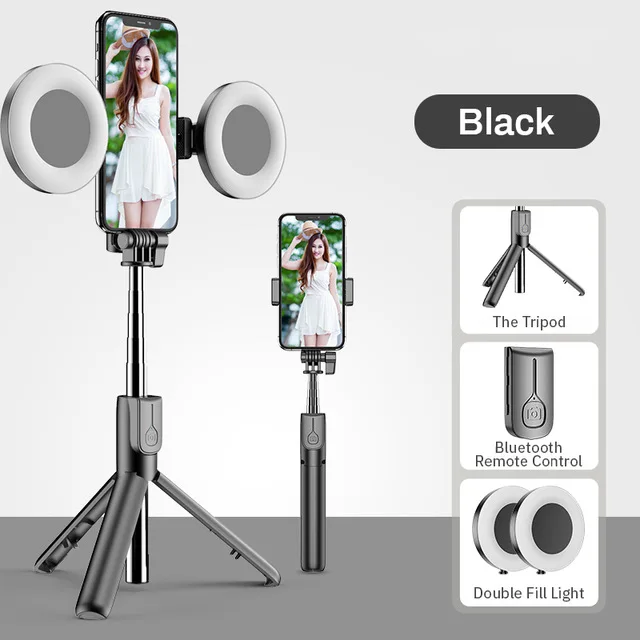 JUNNX Foldable Wireless Remote Controld LED Selfie Ring Light Stick with Fill Flexible Tripod for Mobile
