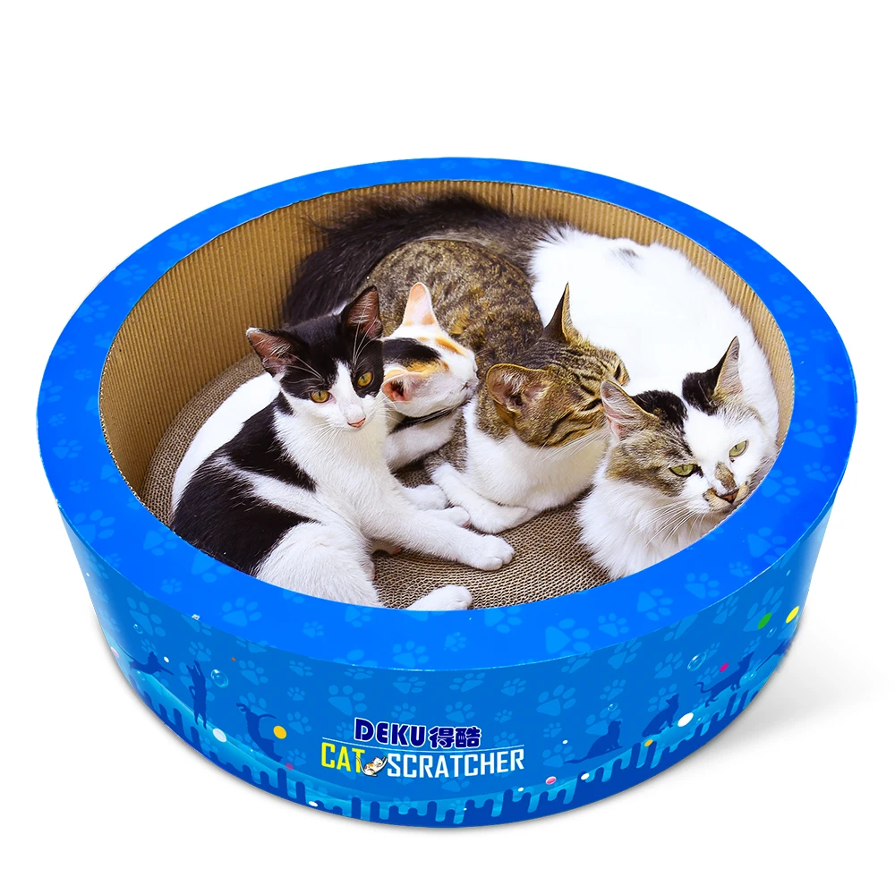 DEKU pet bed large size  barrel shape corrugated cat scratcher lounge cat toy with catnip free