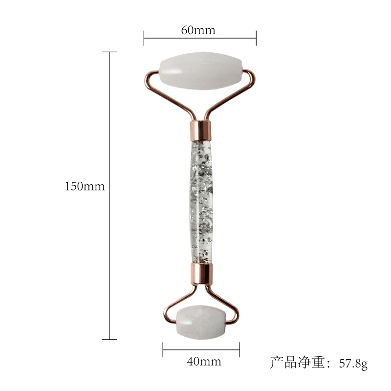 Custom Logo Transparent Crystal White Quartz Jade Facial Roller Natural Rose Quartz Face Pink Dries Flower Jade Roller