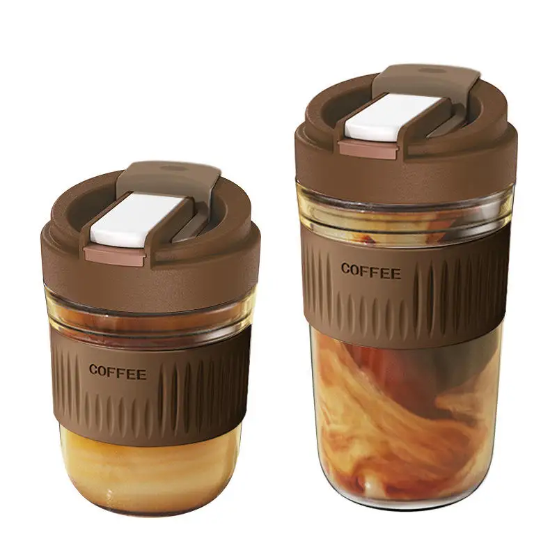 Promotional Silicone Glass Water Cup Travel Cork Coffee Mug Portable Water Bottle Custom Printed Reusable Coffee Cups With Lid