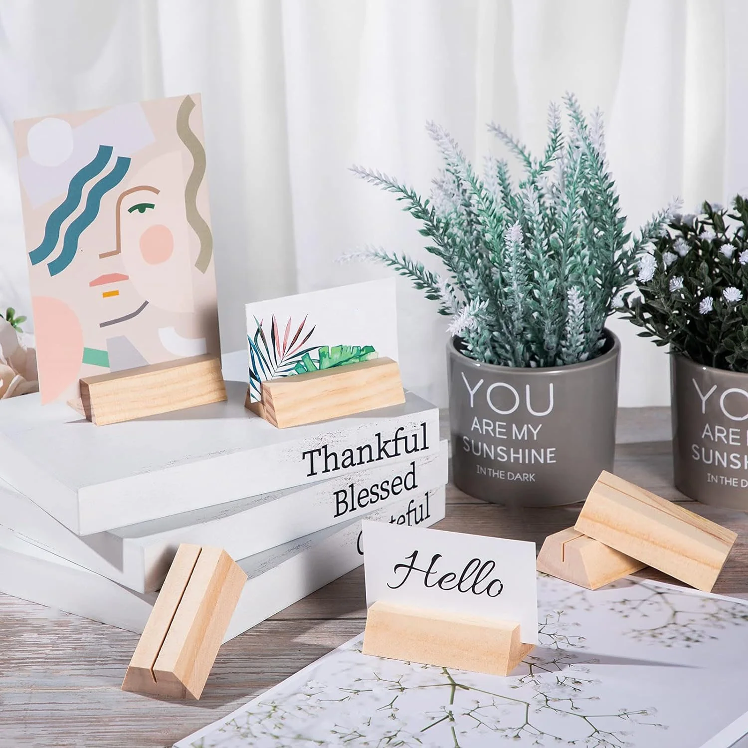 Wood Place Card Holders Wooden Table Number Holder Sign Support Stands for Name Card for Wedding Birthday Party