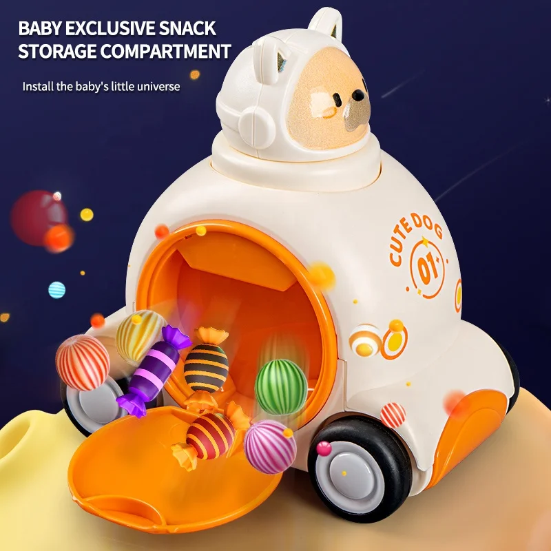 New Cartoon design juguetes space animal press diecast plastic puzzle baby mini car toys