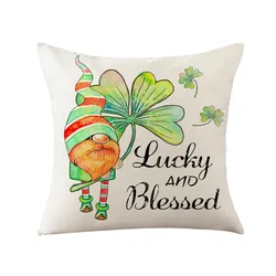 St. Patrick Day Gift Cushion Cover Good Luck Clover Wreath Linen Decorative Pillowcases