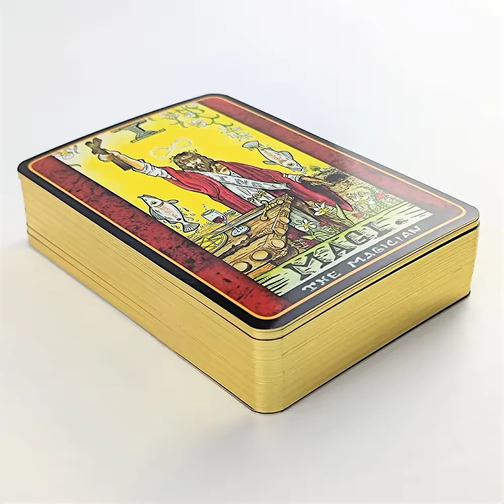 OEM Custom Printing Gold Gilt Tarot Cards Paper Magic Deck Destiny Storage Box with Guidebook Game Playing Card Deck