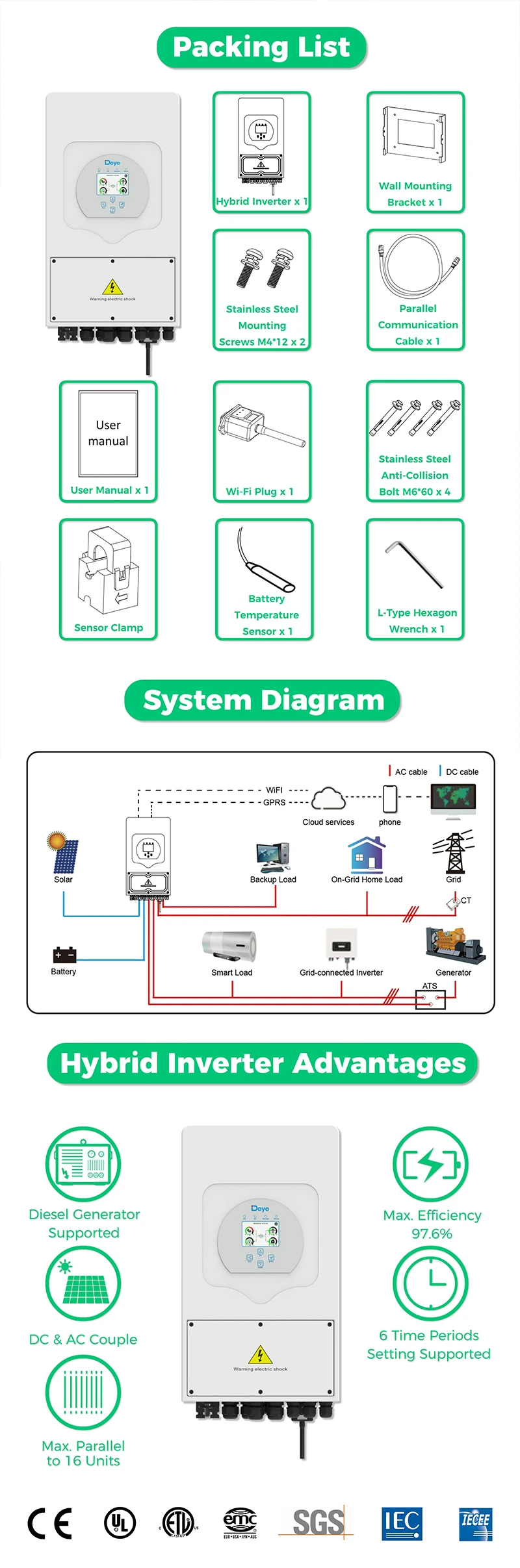 Deye inverter hybrid Factory direct sale of the cheapest and high quality 5KW 8KW deye hybrid inverter