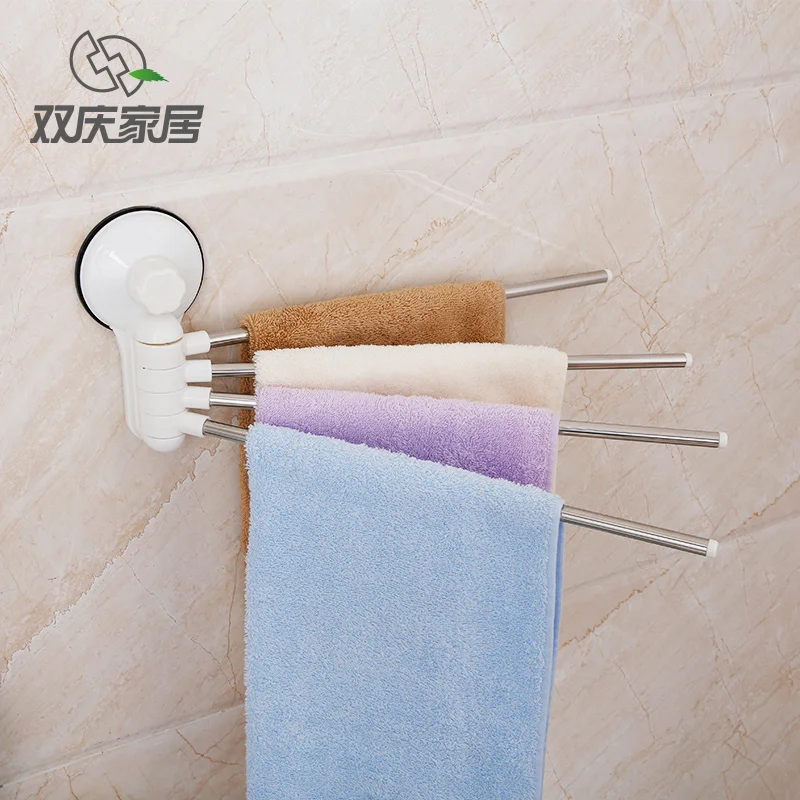 Wall-Mounted 4 Bar Hanger Double Suction Cup Towel Rack Wall Mounted Bathroom Dryer Rack Clothes and Towels