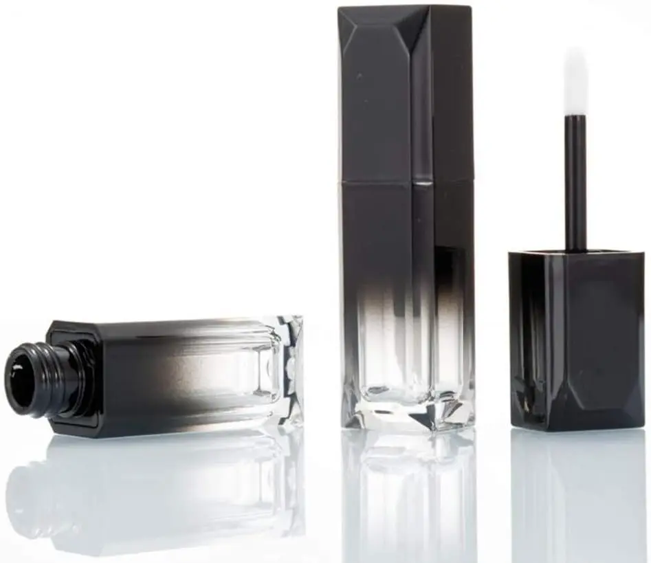 Hot sale 7ml matte black gold silver private square LED lipgloss containers led lip gloss tube with mirror wholesale