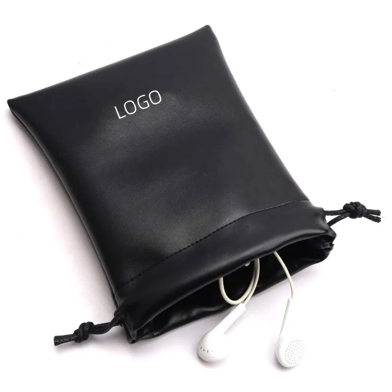 Custom Logo Waterproof Faux Pu Leather Pouch Bag Emboss Printed Jewelry Sunglasses Packing Pouch Drawstring Leather Bag