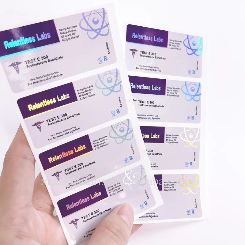 Custom print pharma labs hologram Test E Cypionate steroid 10ml vial label pill bottles and labels for vials
