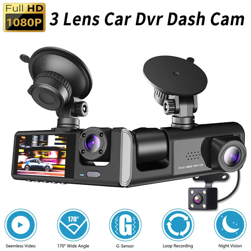 High Quality Three lens 2 Inch HD1080p Dashcam Car Video Recorder with WIfi and G- sensor