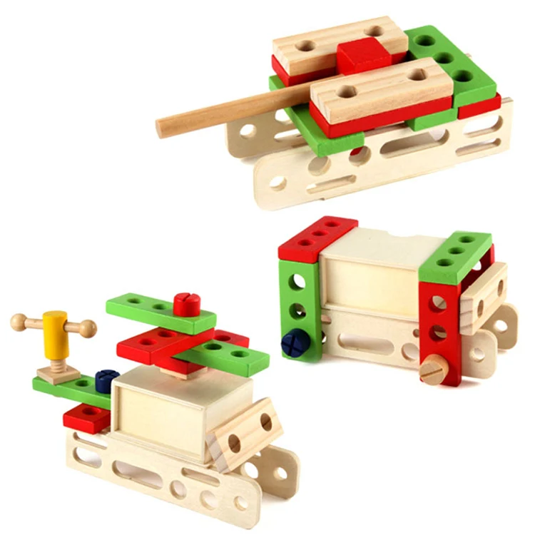 Nuts and Bolts Wooden Building Construction Toy Set Pretend Play Tool Box for Kids