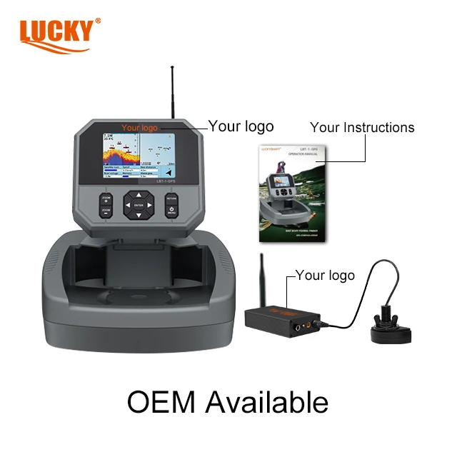 Luckysmart fish sonar LBT-1-GPS 3.5inch colored Dot-Matrx Display bait boat with fish finder gps and Singal box