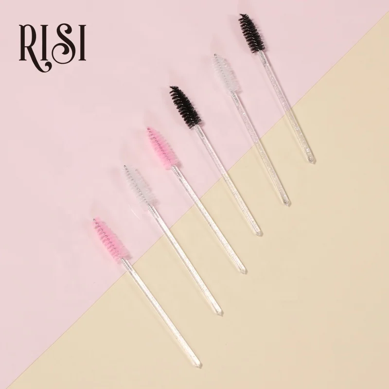 RISI Wholesale Glitter Mascara Wands 50 Pcs/ Bag Mascara Applicator Beauty Makeup Mascara Wands Disposable Eyelash Brush