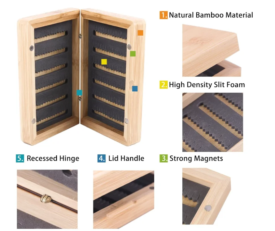Handmade Premium bamboo Walnut Wooden fly box Foam insert burled wood fly fishing box and Classical wholesale wooden fly box