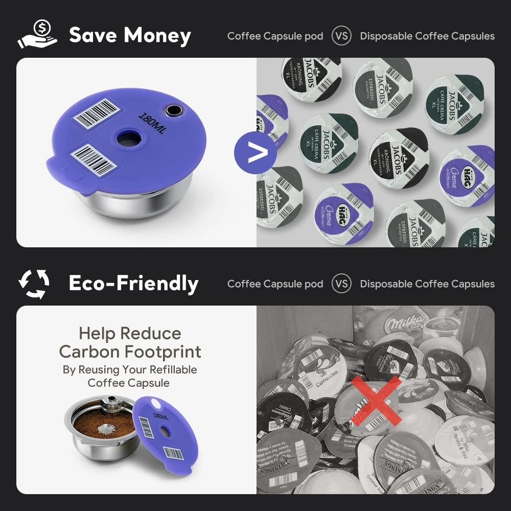 60/180/200/220ml Reusable Coffee Capsule Stainless Steel Refillable Filter Compatible with Tassimos the hottest design is coming