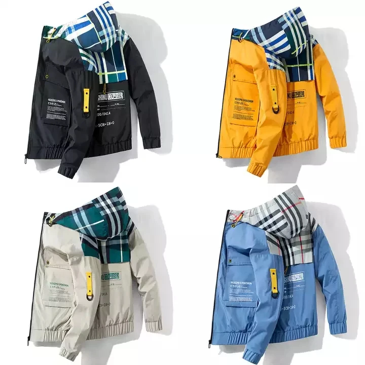Newest Design Fashion Male Jacket hooded Color Blocking Casual plus size Coat zipper custom logo Coat Winter for Men Clothing