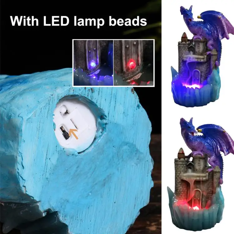 
LED resin craftsmanship exquisite gift packaging dragon backflow incense burner castle to send 10 backflow incense cones 