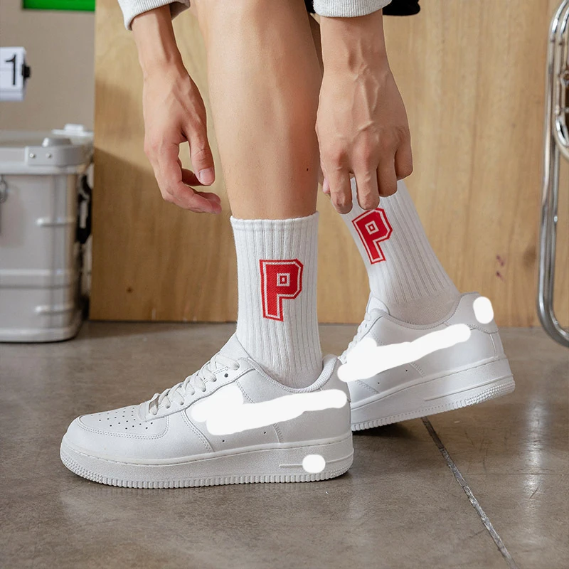 Customized Jacquard Knit Solid Color Street Style Hip Hop Letter Sports Custom Crew Socks