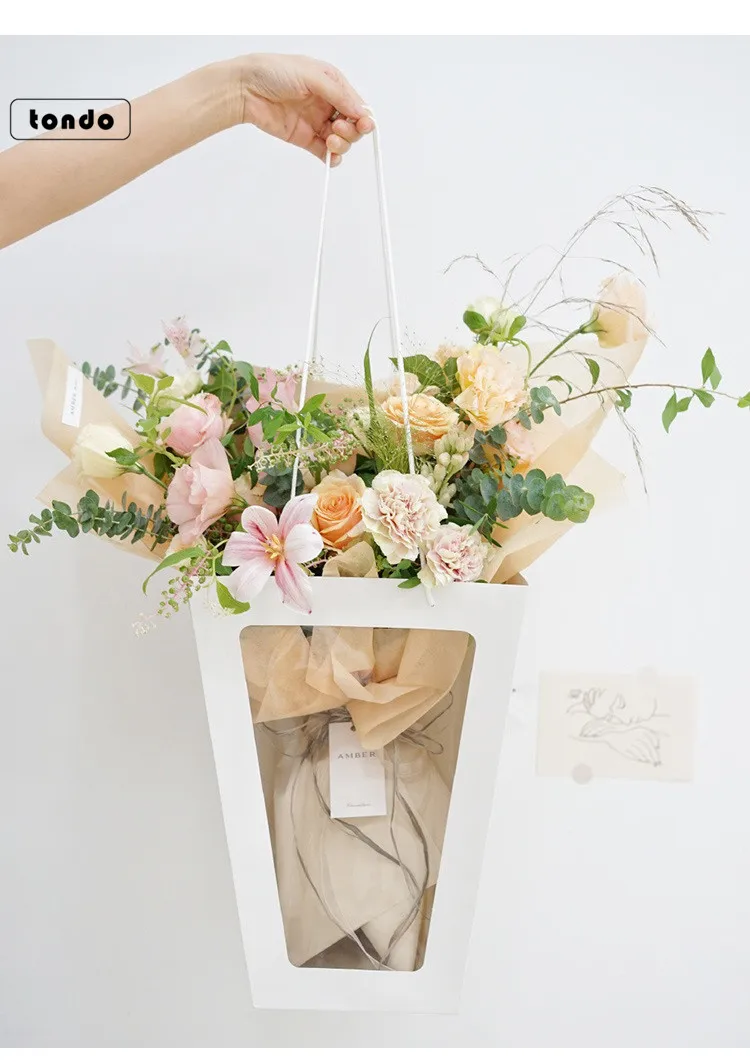 Tondo Clear pvc transparent window Christmas gift pvc flower paper carrier bag