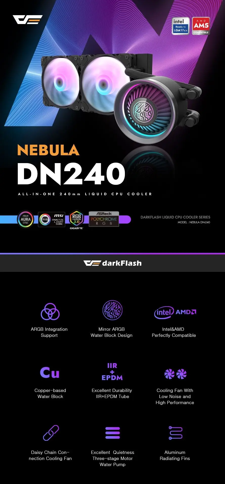 Новейшее охлаждение darkFlash DN240 Поддержка 1700 ЦП кулер для воды