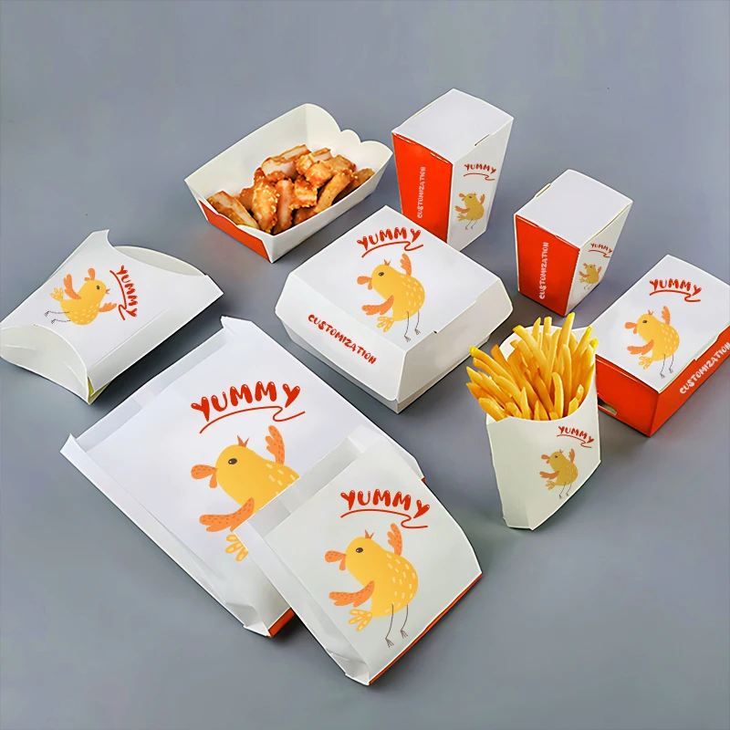 LOKYO Popular custom design to go fast food container packaging fried chicken wing hurger paper box with logo
