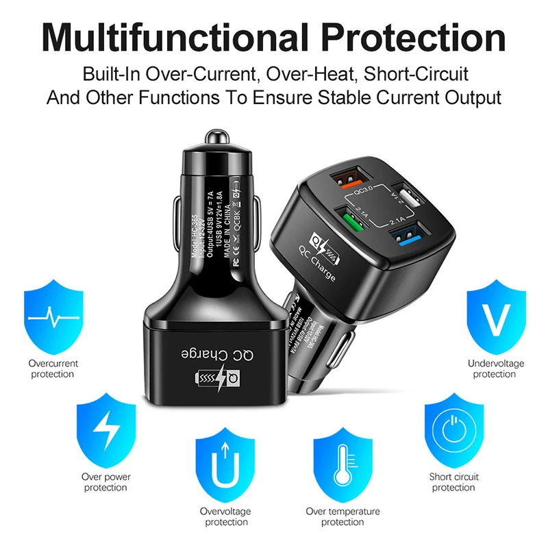 Оптовая Продажа 50 Вт 4 порта автомобильное зарядное устройство в 1 QC3.0 USB C быстрая зарядка для iPhone Xiaomi Samsung адаптер телефона