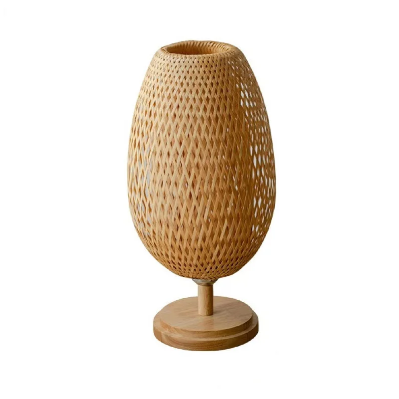 HITECDAD Natural Hand-Woven New design handwoven 100% natural bamboo table lamp boho bedside  desk lamp  dimmable made in China
