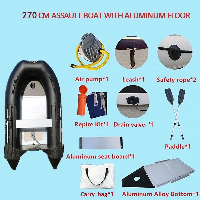 9ft Assault Kayak 1.2MM PVC Inflatable Speed Kayak Rescue Boat Transom Tender Rowing Canoe with Aluminum Floor for Water Sports