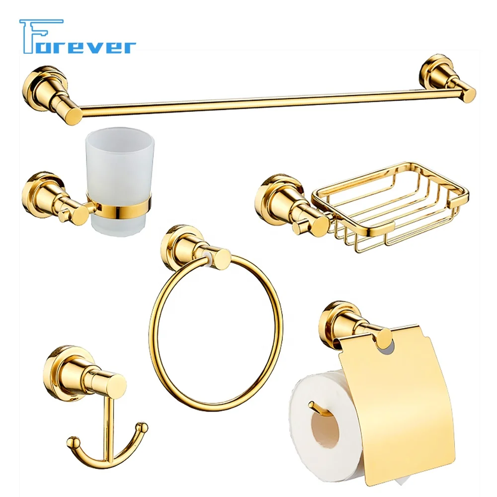 Прямая поставка с завода золотое покрытие из цинка и нержавеющей стали полка для ванной комнаты 6 шт./7 шт. наборы аксессуаров