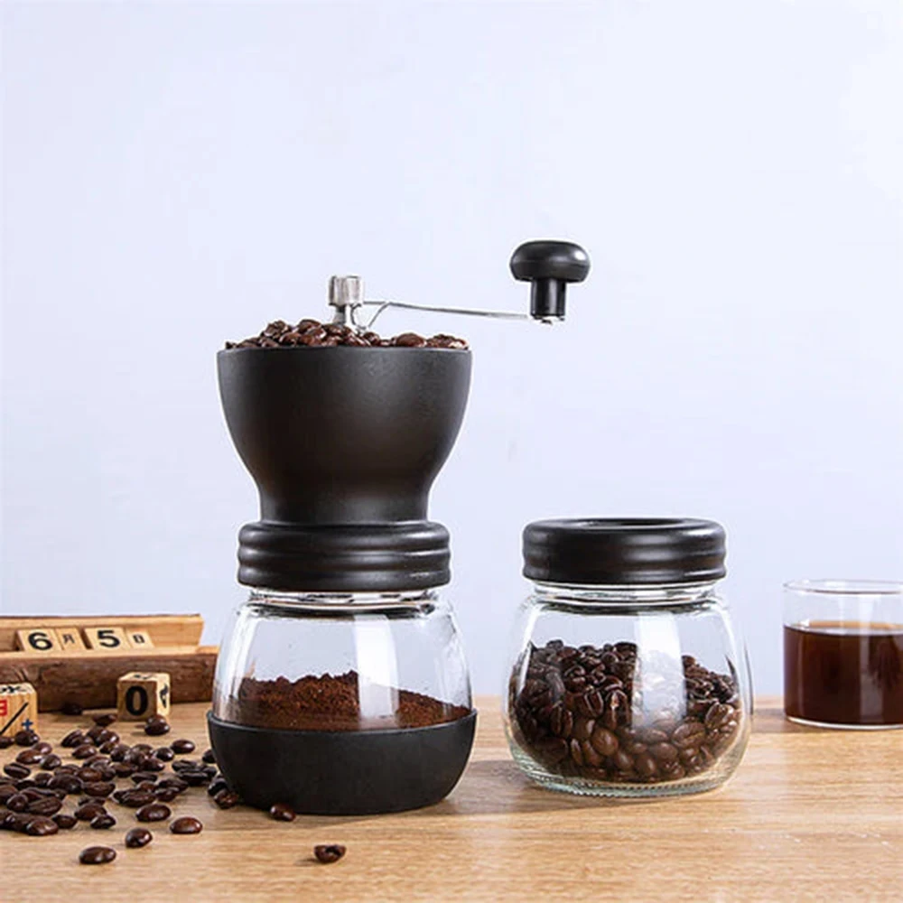 Kitchen & Tabletop Portable Black Ceramic Burr Mill Manual Bean Coffee Grinder With Double-Wall Jars