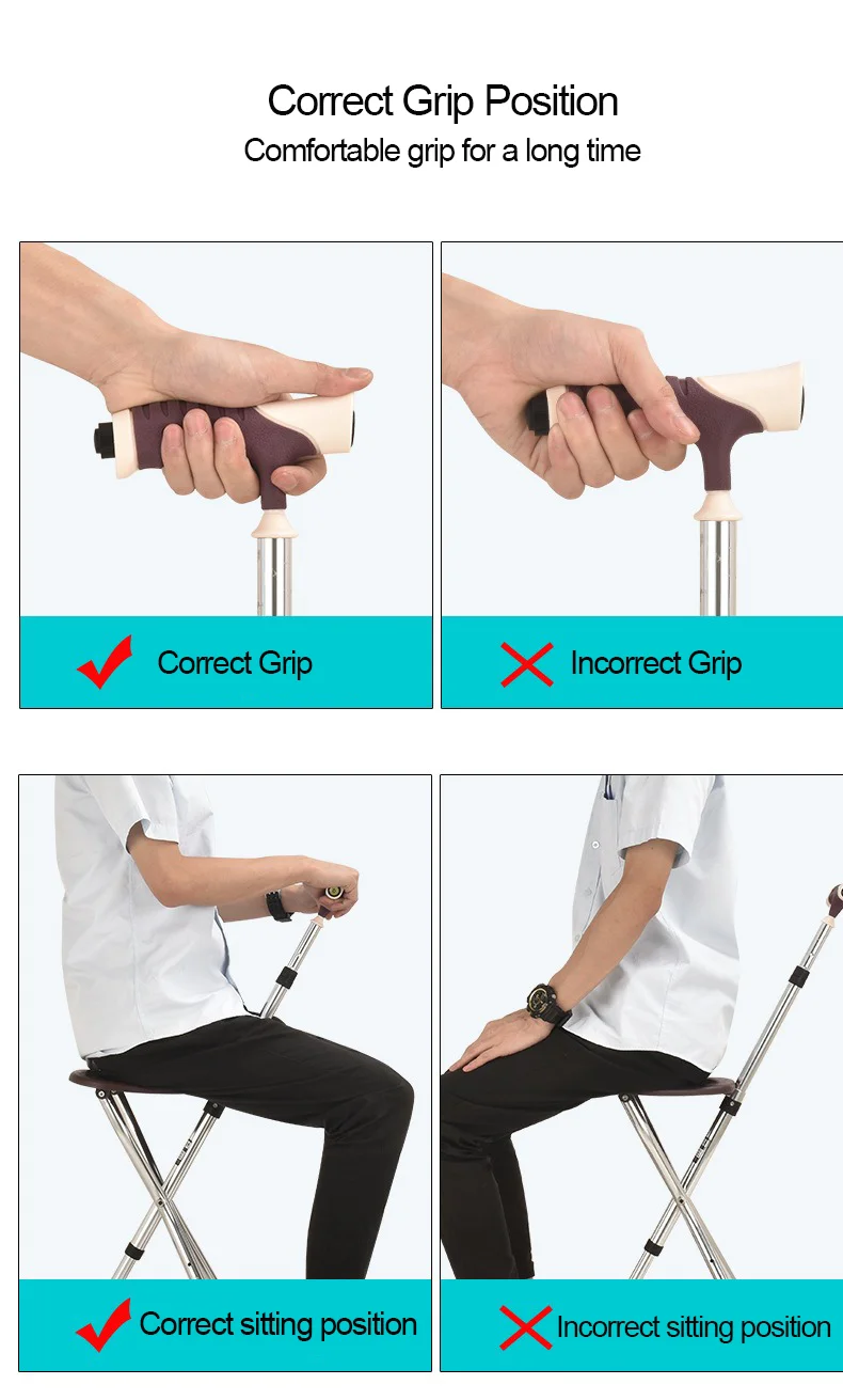 Elderly crutch stool auxiliary portable hiking with seat cane outdoor stand hiking telescopic three-legged crutch stool