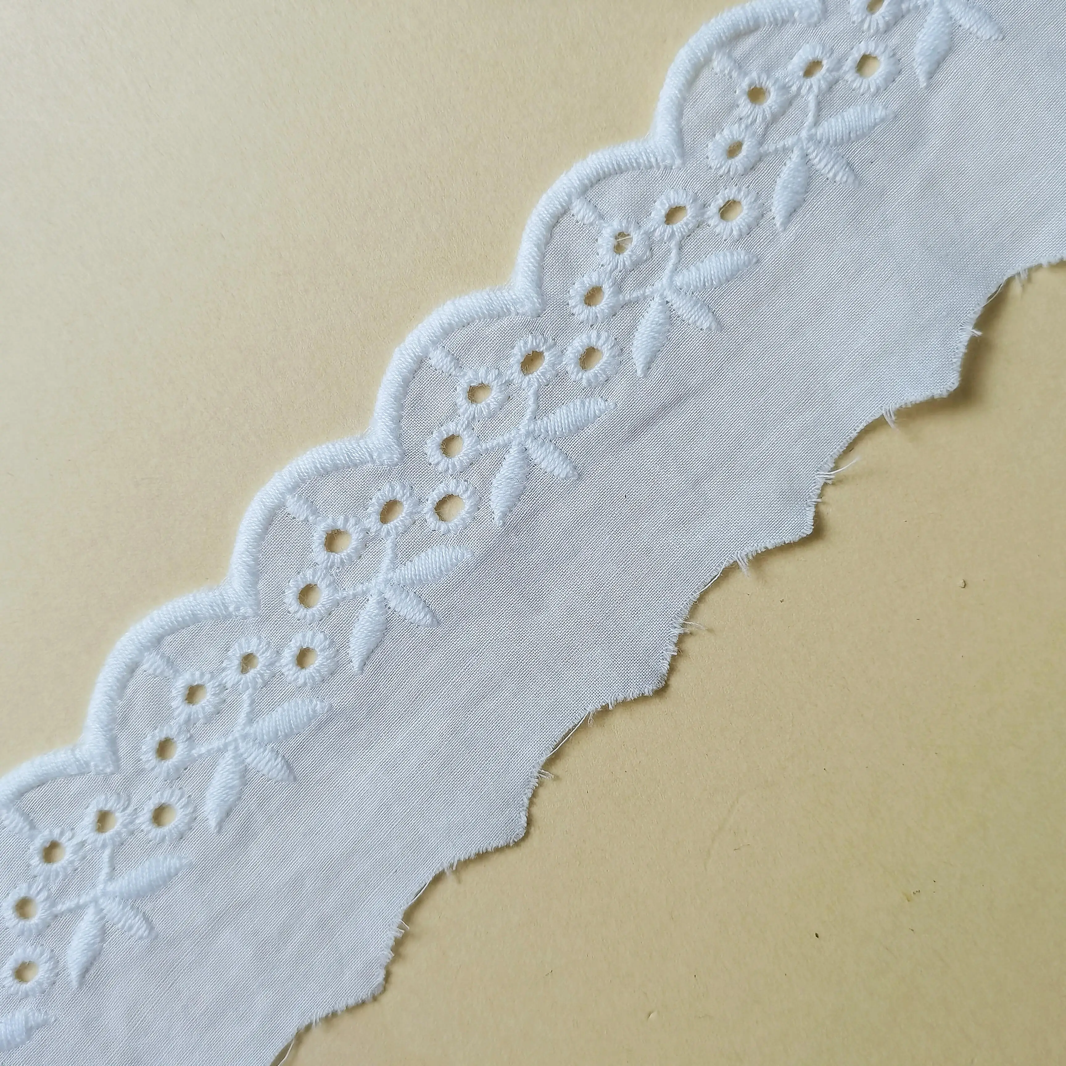 High Quality 100% Cotton Water Soluble Custom Embroidered Eyelet Fabric Chinese Lace for Dresses