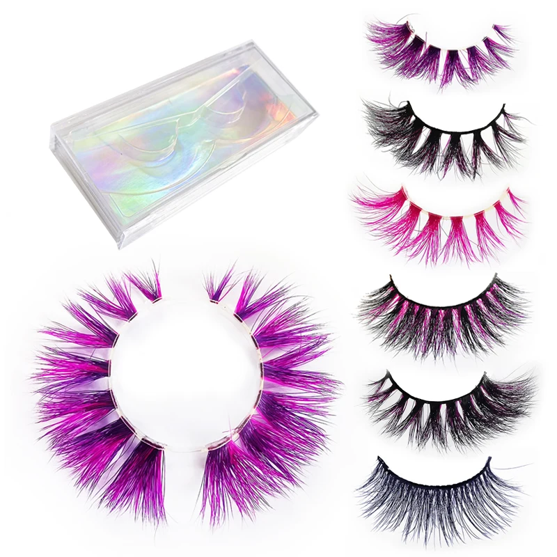 private label eyelashes 3D Handmade Colorful Lashes mix color 100% Real Mink Cruelty Free Sexy Wispy Rainbow Colored Eyelashes