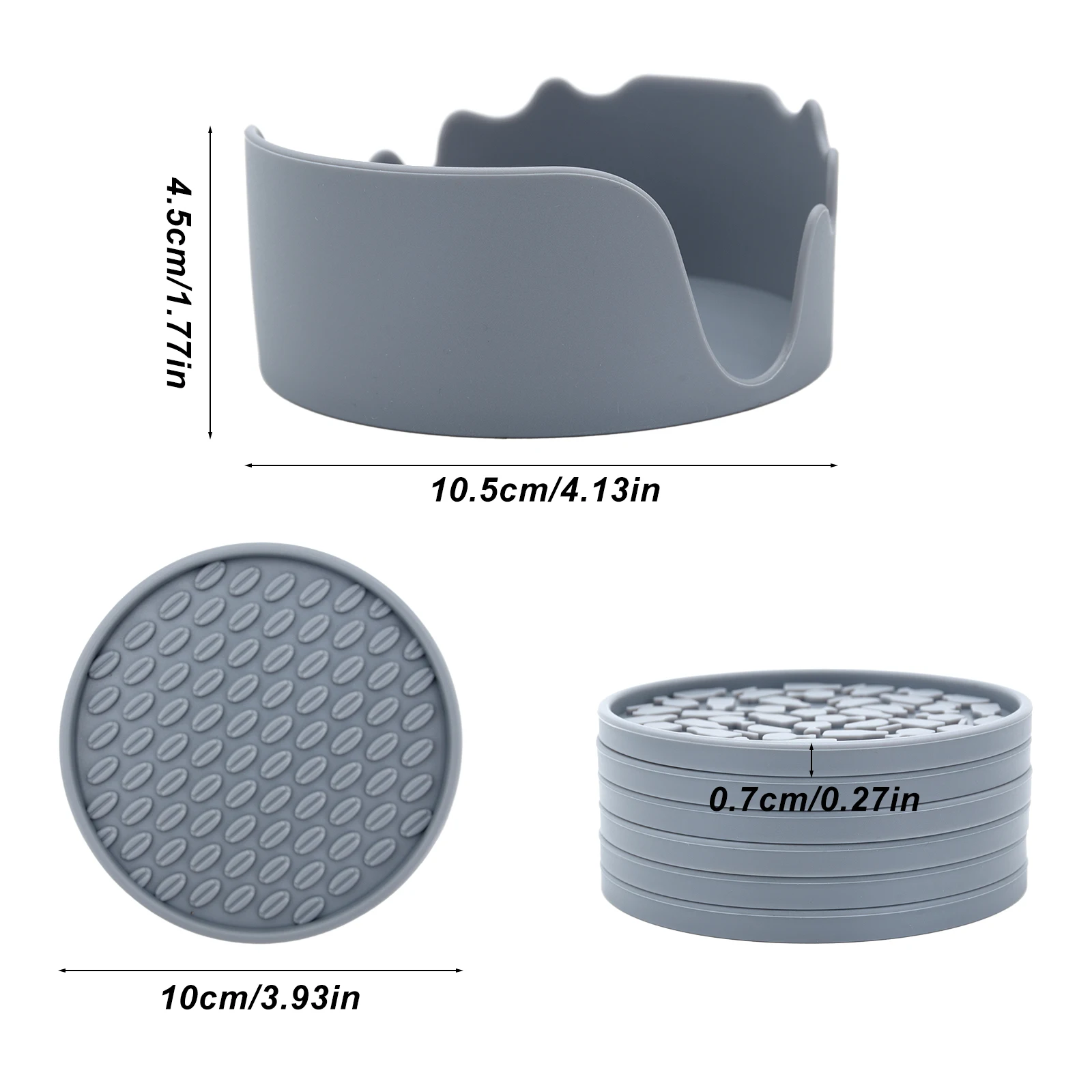 Drink Coasters with Holder Set of 6 Silicone Coasters Non-Slip Cup Mat Heat Resistant Coaster for Prevents Furniture