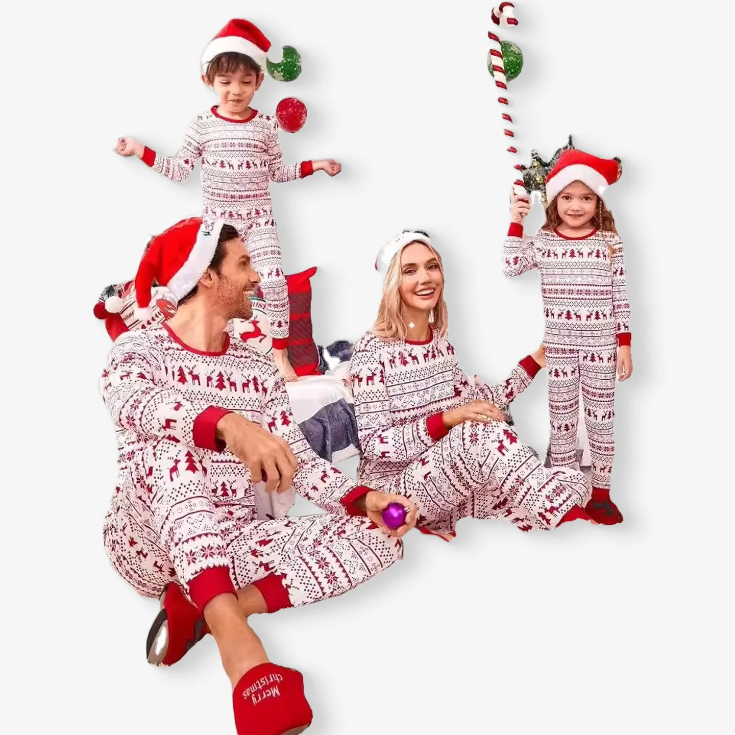 Wholesale Parent-Child Christmas Clothes Winter Pajamas Kids Tops Pants Set Cotton Long Sleeved Baby Jumpsuit