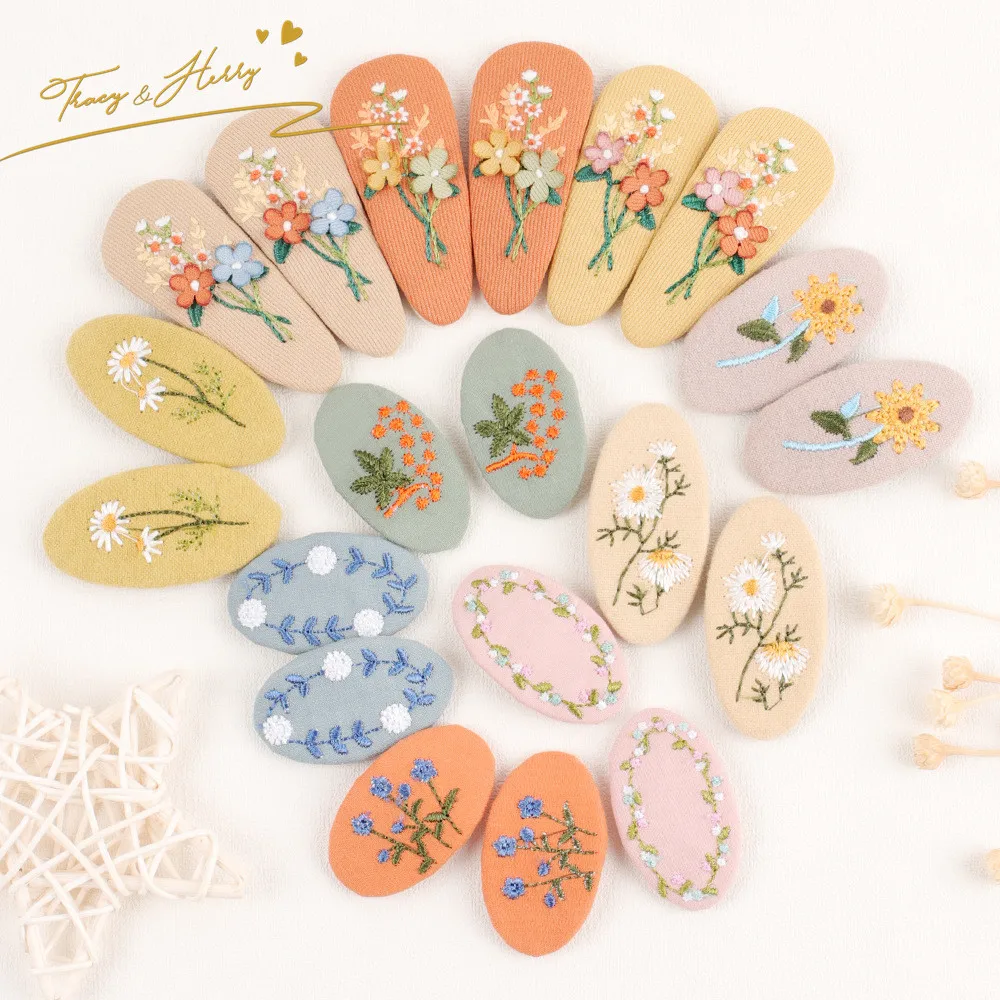 Tracy & Herry GB  Mano Style Retro Fancy Floral Fabric BB Snap Clips Elegant  Hairpin Clip Hair Accessories for kids