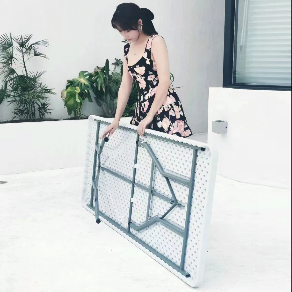 HDPE Plastic Rectangle Folding Iron Picnic Foldable Table Garden Modern 5ft Metal Steel Camping Outdoor Tables For Hotel