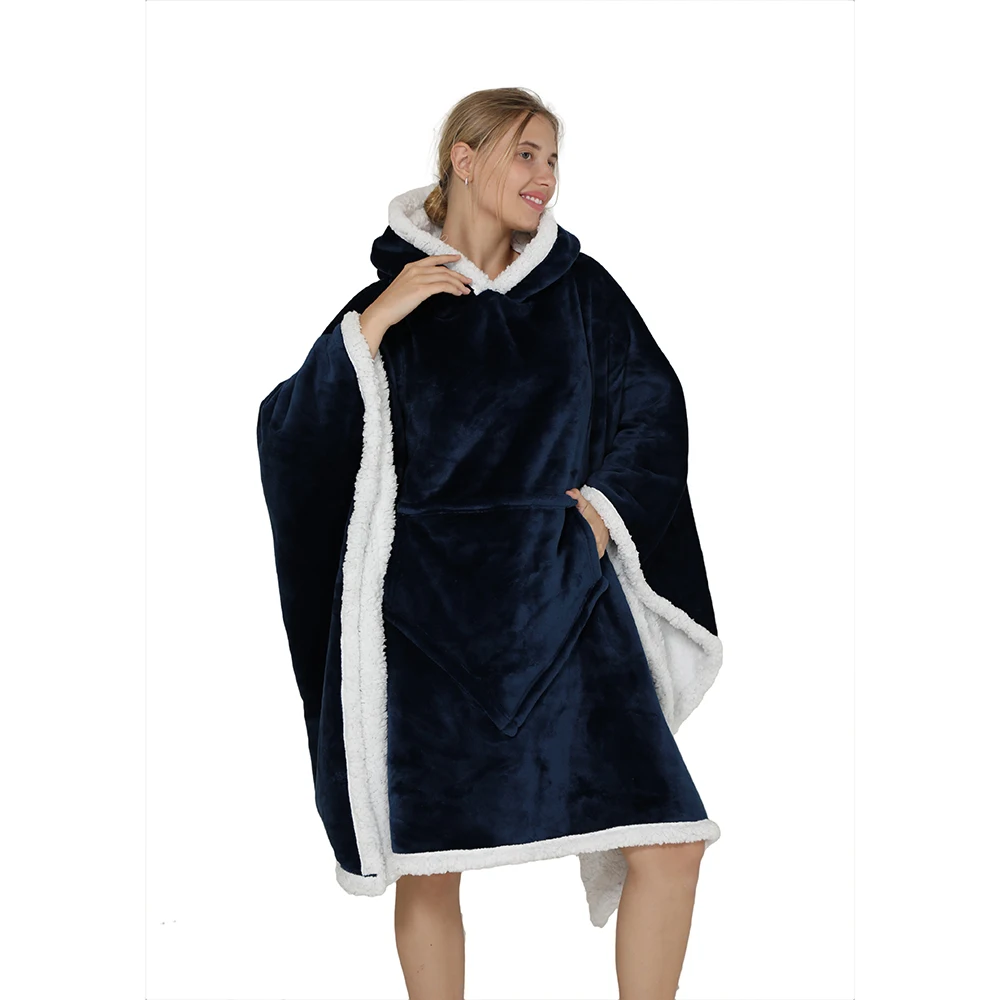 Sherpa fleece hoodie blanket throw wearable  blanket with pocket