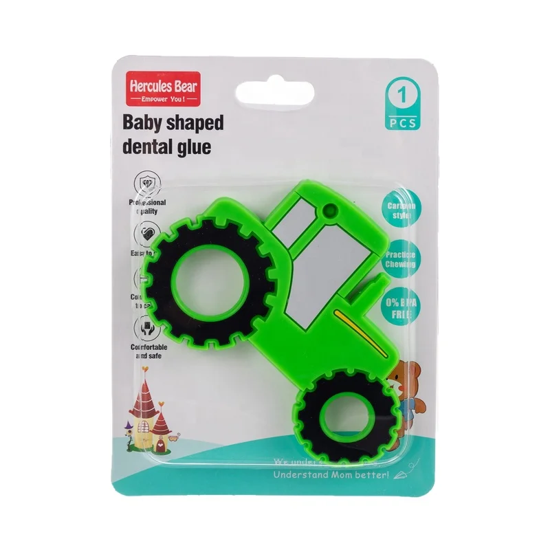 Wholesale OEM BPA free Car shape Baby teeth grinding stick toy food grade comfort toy baby silicone dental gel