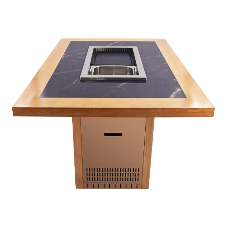AOBL Korean Smokeless Comfortable Dining Wooden BBQ Grill Table Hot Pot Table With Barbecue Grill