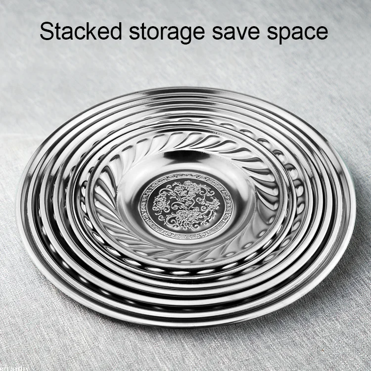 Decorative Fancy Customized Wedding Dinner Plate Dish Round Tray Stainless Steel Dinnerware Plates For Restaurant