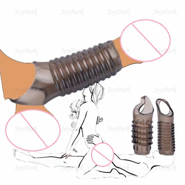 JoyPark High Quality Male Chastity Sex Toy Penis Cock Enlargement Ring Dotted Sleeve Spike Ejaculation Delay Condom for Men