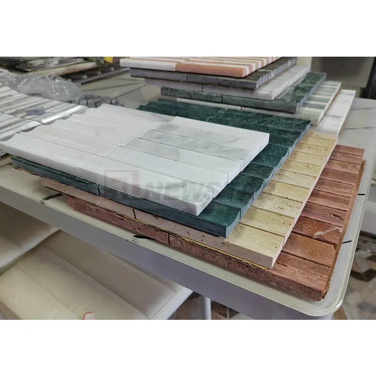 Custom ribbed concave marble wall honed mini flute travertine tile curve fluted marble tiles