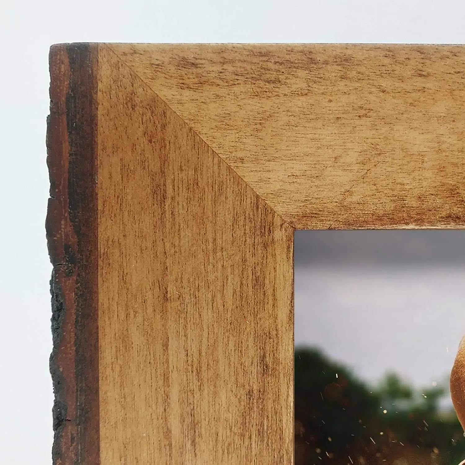 8x10 Picture Frames with Bark Edges, Rustic Wood Photo Frame for Tabletop or Wall Display, Natural Brown.