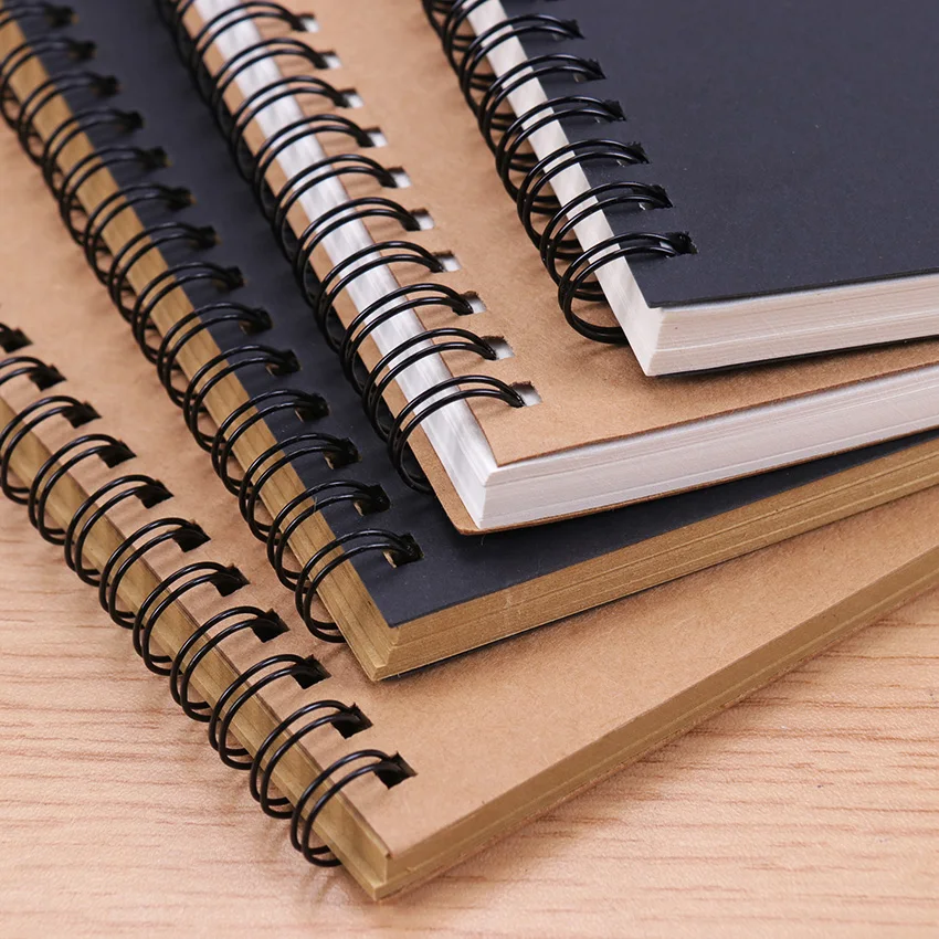 Retro Spiral Coil Sketchbook Kraft Paper Notebook Sketch Painting Diary Journal Student Blank Book Memo Notebook