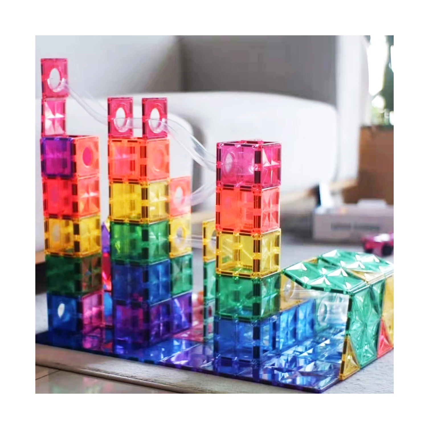 MNTL educational kids magnetic tiles stem toys magnetic 100psc marble run magnetic building tiles toy for kids