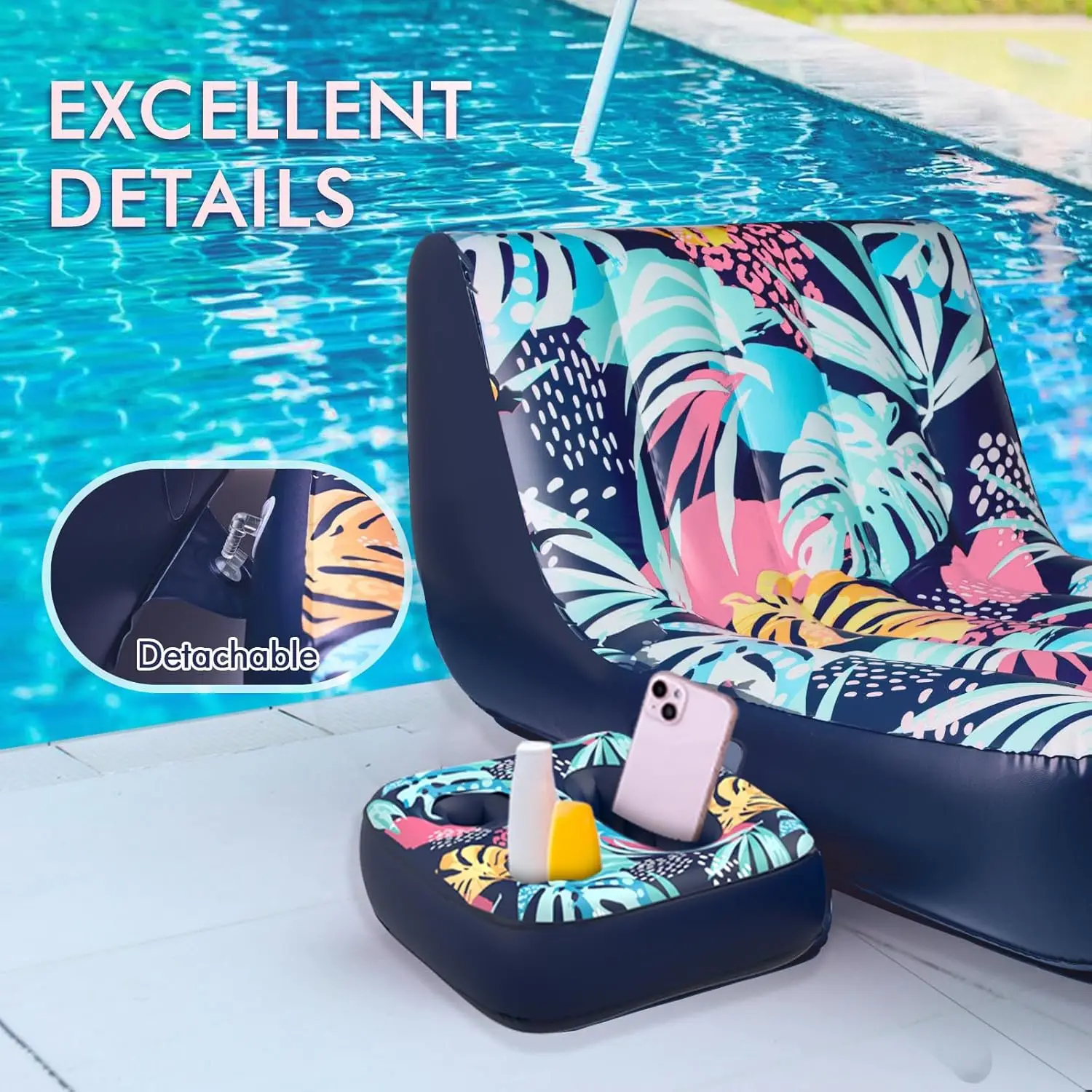 Pool Float Lounger, Inflatable Floating Chair with Cupholder Caddy, Heavy Duty Floaties Toys Adult Size for Pool, River