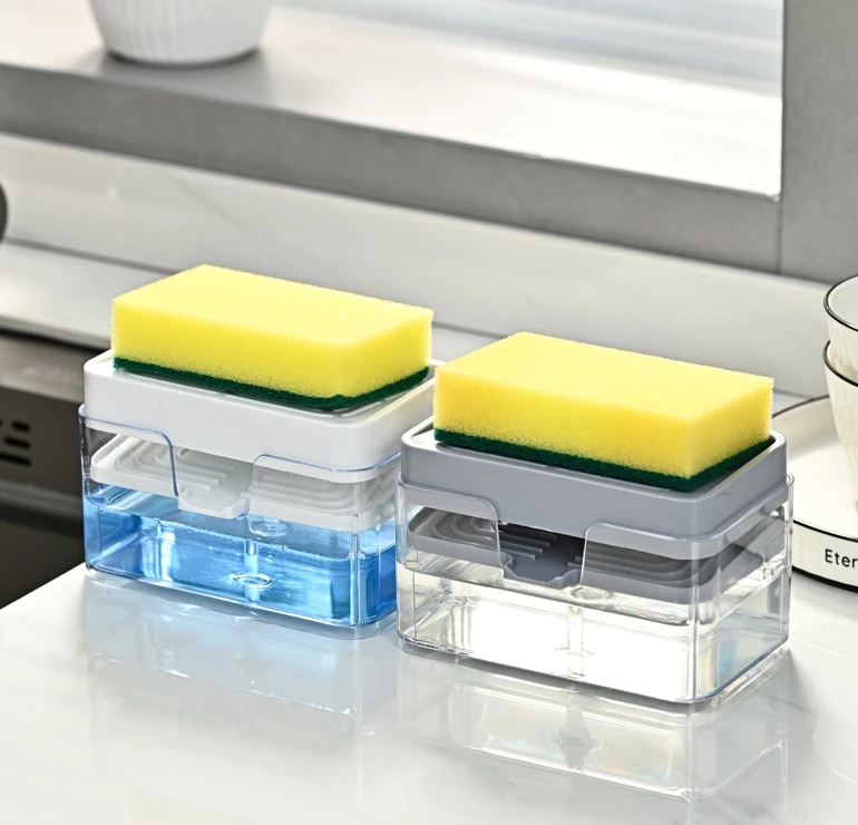 New Creative Manual Press Dish Soap Dispenser 3 in 1 Kitchen and Bathroom Sponge Holder with Pump for Wash Caddy