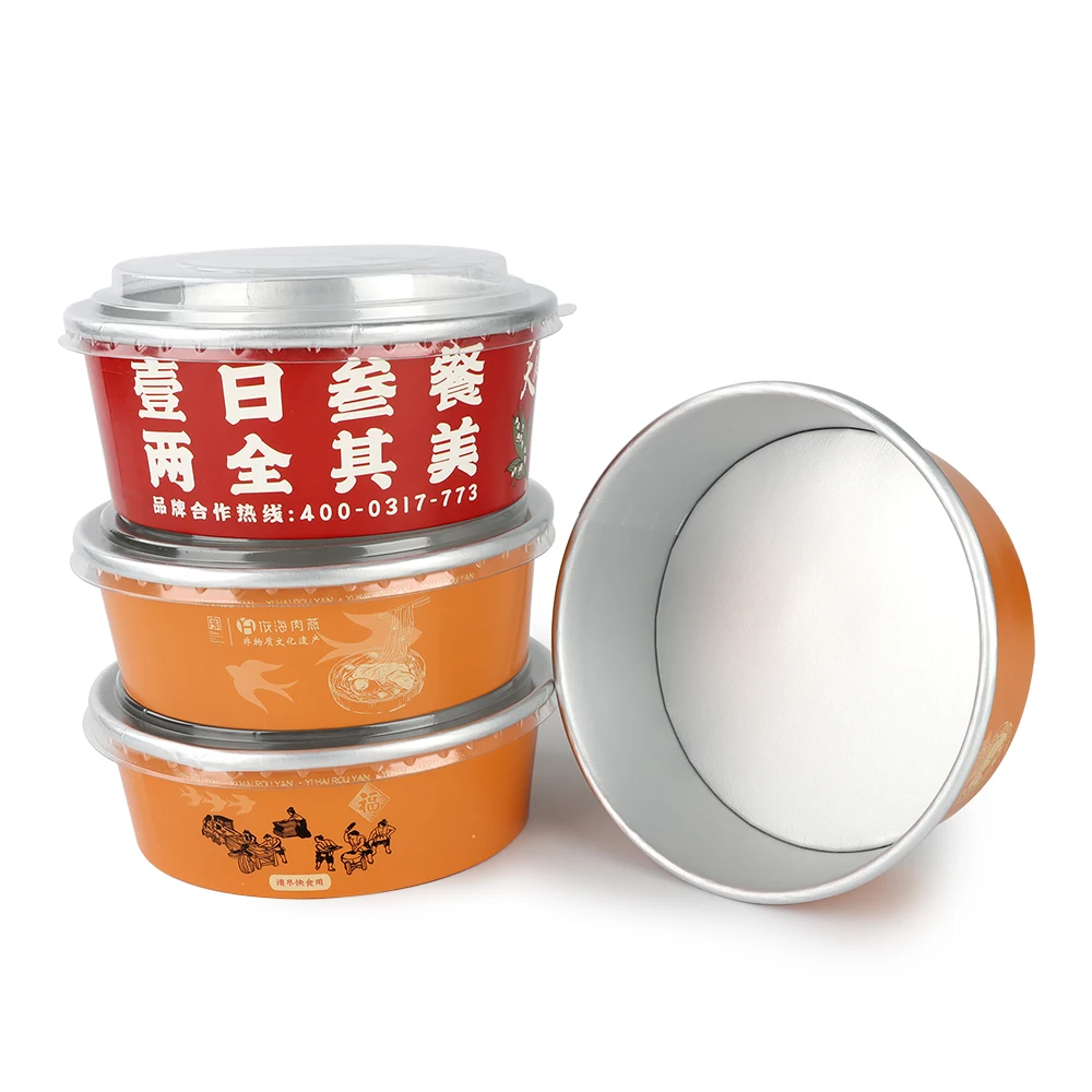 Wholesale Disposable Custom Logo Greaseproof Kraft Paper Take Away Food Packaging Fruit Salad Bowl With Lids