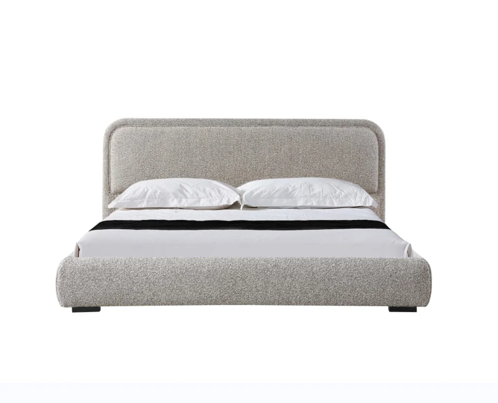 Rectangular plush headboard with round corners queen size luxury fabric bed frame